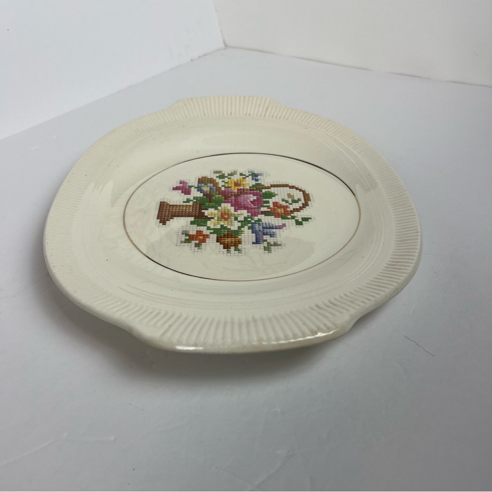 Salem China Co Basket Petitpoint Oval Serving Plate Vintage USA 1940’s Floral - Picture 5 of 9